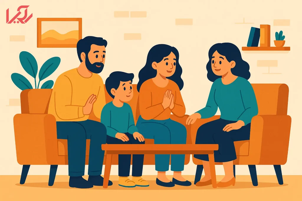 تصویر کارتونی اختلافات خانوادگی میان والدین و تأثیر آن بر فرزندان در محیط خانه