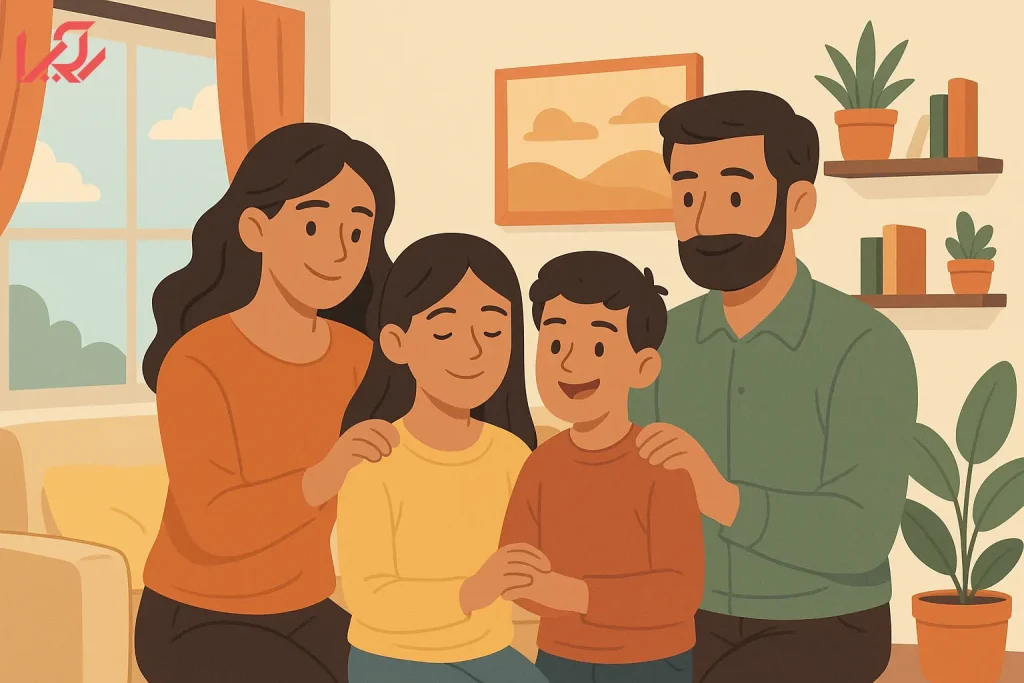 تصویر کارتونی جلسه مشاوره برای مدیریت علمی اختلافات خانوادگی میان زن و شوهر