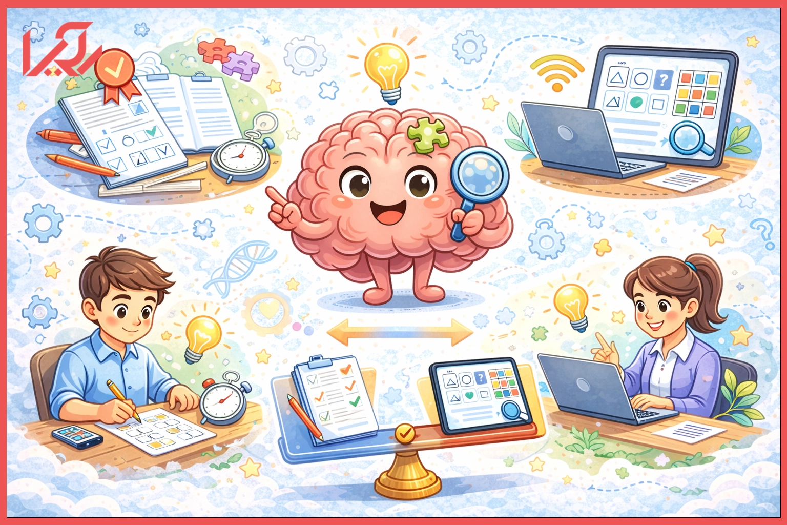 تستهای شناختی کاغذی و دیجیتال در مقایسهای کارتونی – بررسی کاربرد تست شناختی در سنین مختلف با نمادهایی از تمرکز و تحلیل ذهنی